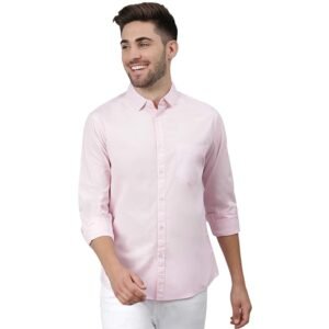 Dennis Lingo Men’s Solid Slim Fit Cotton Casual Shirt with Spread Collar & Full Sleeves -M