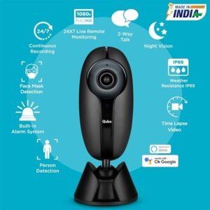 Qubo Outdoor Security Camera (Black) from Hero Group | Made in India | IP65 All-Weather | 2MP 1080p Full HD | CCTV Wi-Fi Camera | Night Vision | Mobile App Connectivity | Cloud & SD Card Recording