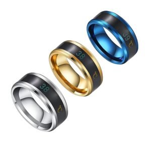 Pack of 4 Smart Sensing Temperature Degree Celsius Display Changing Ring Stainless Steel Titanium Plated Ring