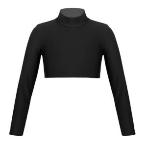moily Girls Long Sleeve High Mock Neck Crop Top for Gymnastics/Ballet Dance/Workout Performing Shirts