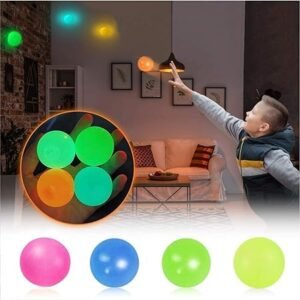 4 Pcs Glow in The Dark Ceiling Balls，Sticky Balls That Stick to The Wall，Stress Relief Balls Gifts for Kids and Adult with ADHD, OCD, Anxiety