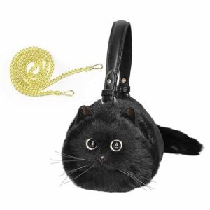 HUIJUFU Crossbody Bags For Women Cat Plush Kawaii Travel Tote Purse Cute Stuff Things Over The Shoulder For, Black Cat, 12.20*6.69*5.9*11.8in