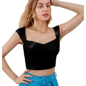 SIGHTBOMB Cap Sleeve Sweetheart Neck Perfect Crop Ribbed Tops for Women