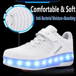 AIkuass USB Chargable Led Light Up Roller Shoes Wheeled Skate Sneaker Shoes F.
